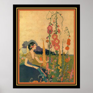 1930デコプリント"花園の少女" 16 x 20 ポスター
