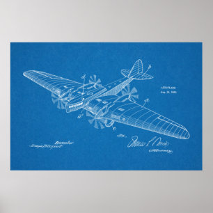 1930ボート飛行機特許スケッチプリント ポスター