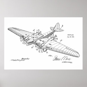 1930ボート飛行機特許スケッチプリント ポスター