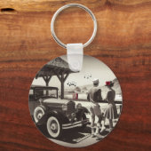 1930ヴィンテージカーカップル白黒紙ナプキンス キーホルダー (正面)