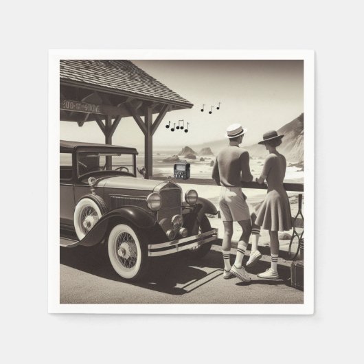 1930ヴィンテージカーシーン紙ナプキンス スタンダードカクテルナプキン (正面)