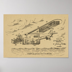 1930安全飛行機特許スケッチプリント ポスター
