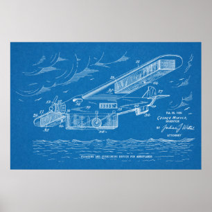 1930安全飛行機特許スケッチプリント ポスター