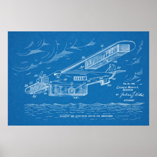 1930安全飛行機特許スケッチプリント ポスター (正面)