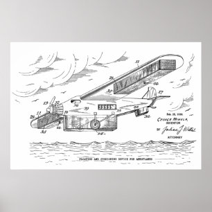 1930安全飛行機特許スケッチプリント ポスター