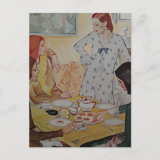 1930年のチーズのスイーツを持つ4人の女性 ポストカード (正面)