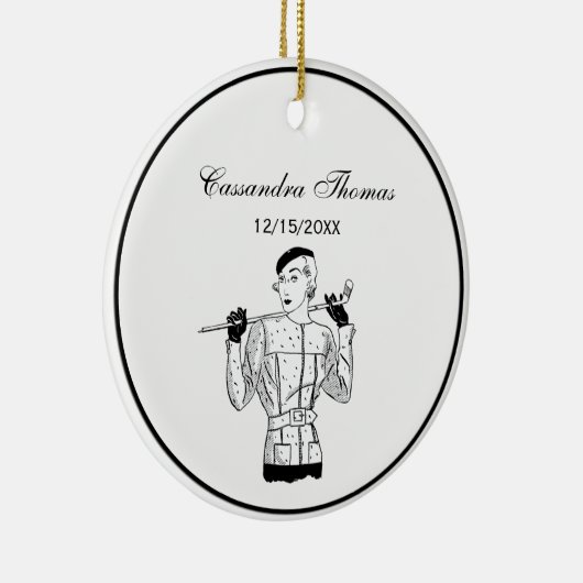 1930年代のおしゃれなレディーゴルファーとゴルフ セラミックオーナメント (右)