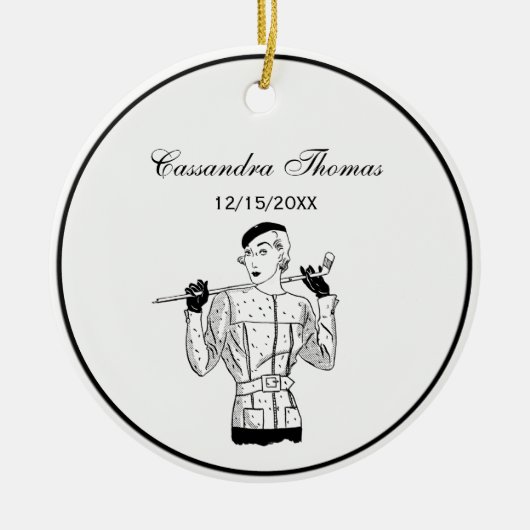 1930年代のおしゃれなレディーゴルファーとゴルフ セラミックオーナメント (正面)