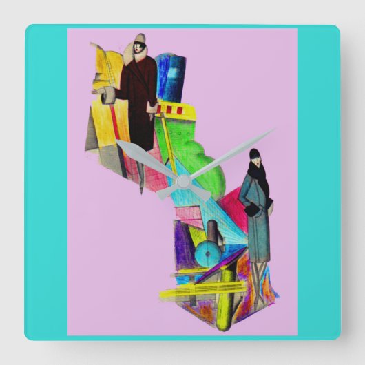 1930年代のアートデコ女性プリント スクエア壁時計 (正面)