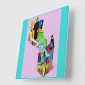 1930年代のアートデコ女性プリント スクエア壁時計 (傾斜)