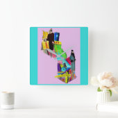 1930年代のアートデコ女性プリント スクエア壁時計 (ホーム)