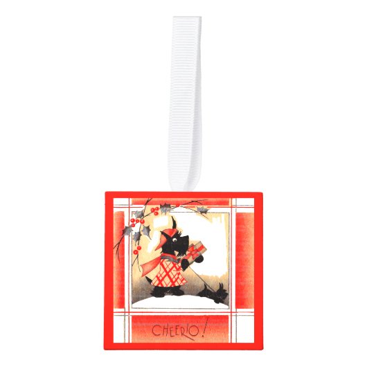 1930年代のクリスマススコットランド犬は「チアオ」と言う キューブオーナメント (正面)