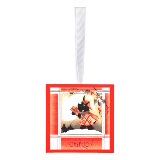 1930年代のクリスマススコットランド犬は「チアオ」と言う キューブオーナメント (右)