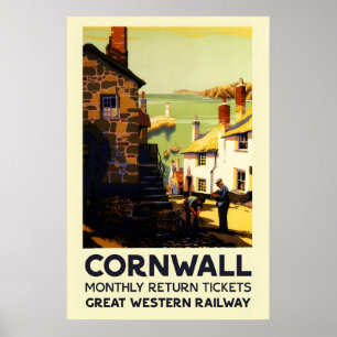 1930年代のコーンウォール イングランド - ヴィンテージスタイルのイギリス旅行 ポスター