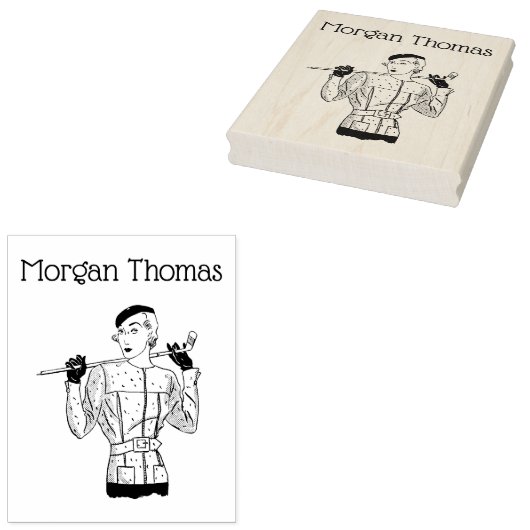 1930年代のゴルフクラブを持つファッショナブルなレディーゴルファー ラバースタンプ (押印)