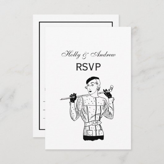 1930年代のゴルフクラブを持つファッショナブルなレディーゴルファー 出欠カード (正面/裏面)