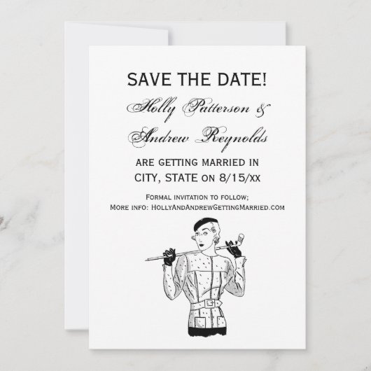 1930年代のゴルフクラブを持つファッショナブルなレディーゴルファー 招待状 (正面)