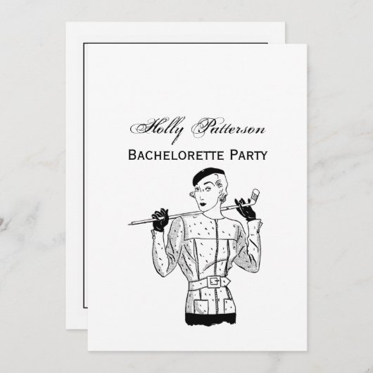 1930年代のゴルフクラブを持つファッショナブルなレディーゴルファー 招待状 (正面/裏面)