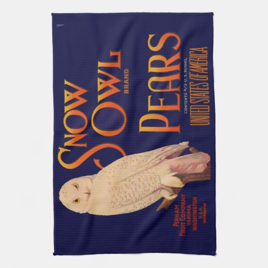 1930年代のスノウのブランド梨のフルーツクリートラベルプリント キッチンタオル (縦)