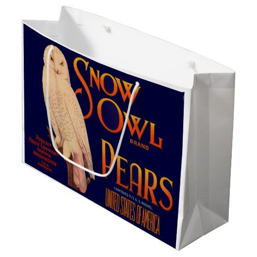 1930年代のスノウのブランド梨のフルーツクリートラベルプリント ラージペーパーバッグ (正面アングル)