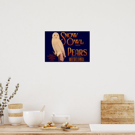 1930年代のスノーフクロウのブランドは、果輪状のラベルを梨にする ポスター (キッチン)