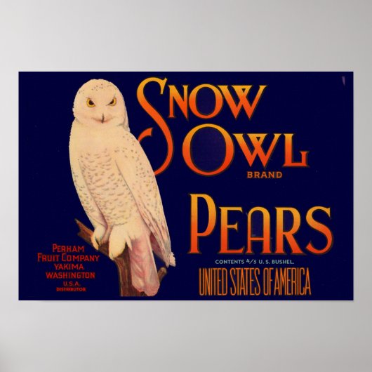 1930年代のスノーフクロウのブランドは、果輪状のラベルを梨にする ポスター (正面)