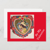 1930年代のハート型バレンタイン ポストカード - ヴィンテージの少女 (正面/裏面)