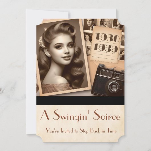 1930年代のパーティーエラスイングソイレ10代の若者パーティー 招待状 (正面)