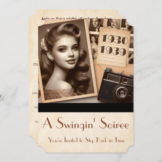 1930年代のパーティーエラスイングソイレ10代の若者パーティー 招待状 (正面/裏面)