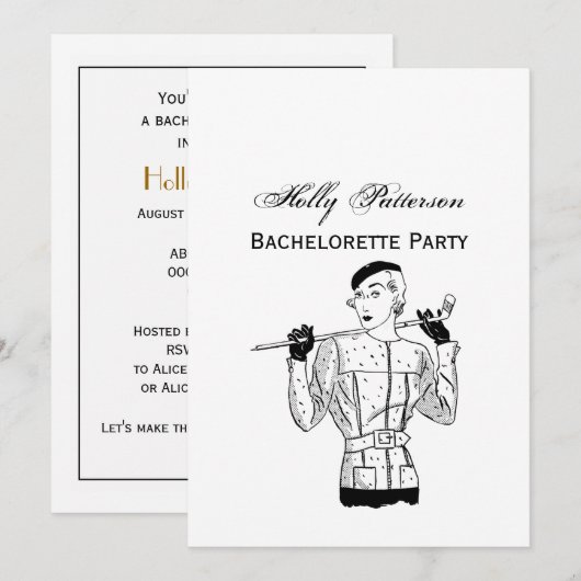 1930年代のファッショナブルなゴルフ女子とゴルフクラブ 招待状 (正面/裏面)