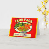 1930年代のファーンパークのエンドウ豆とニンジンのラベル カード (黄色い花)