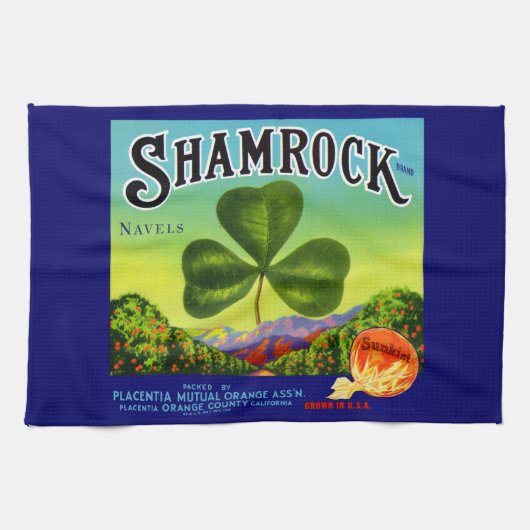 1930年代のフルーツクラートレーベルShamrock Navel Orange キッチンタオル (横)