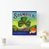 1930年代のフルーツクラートレーベルShamrock Navel Orange スクエア壁時計 (ホーム)