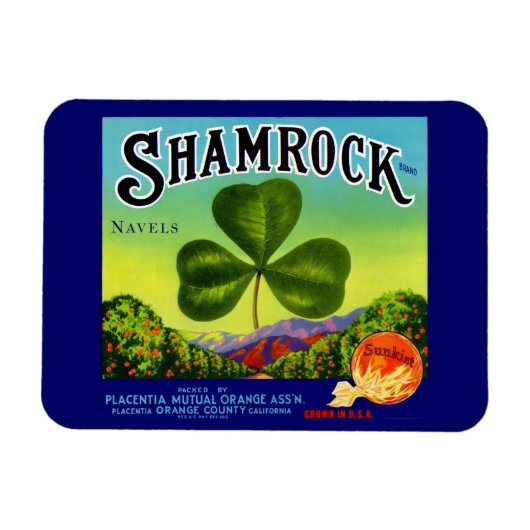 1930年代のフルーツクラートレーベルShamrock Navel Orange マグネット (横)