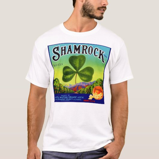 1930年代のフルーツクラートレーベルShamrock Navel Orange Tシャツ (正面)