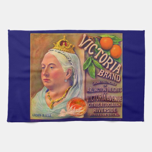 1930年代のフルーツクレートラベルビクトリアブランドオレンジ キッチンタオル (横)