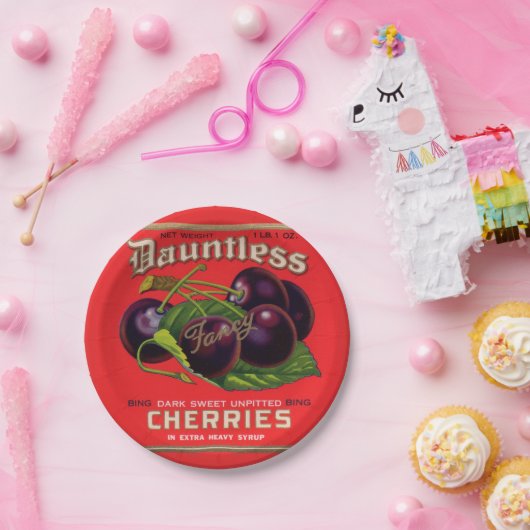 1930年代のヘビーシロップのダントレスさくらんぼはラベルを付けることができる ペーパープレート (パーティー)