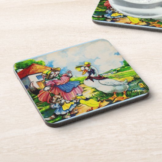 1930年代のママキティ猫とベビー子猫訪問アヒル コースター (左側)