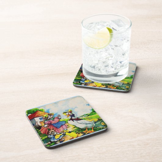 1930年代のママキティ猫とベビー子猫訪問アヒル コースター (右側)