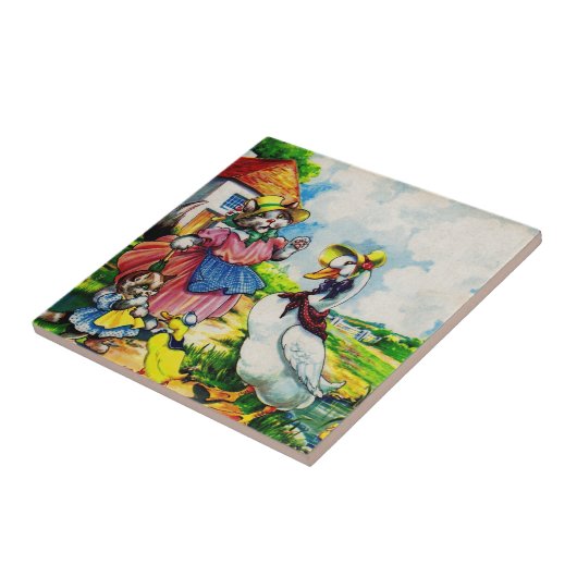 1930年代のママキティ猫とベビー子猫訪問アヒル タイル (側面)