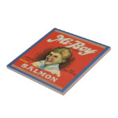 1930年代のミニボーイのピンクサーモン缶ラベル タイル (側面)