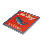 1930年代のミニボーイのピンクサーモン缶ラベル タイル (側面)