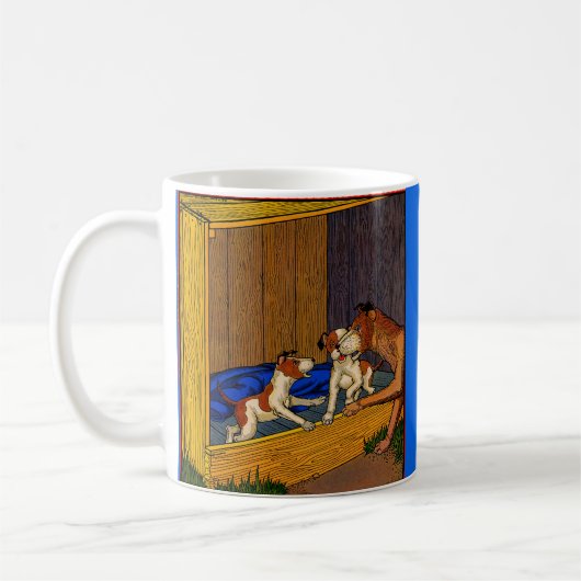 1930年代の児童書アートの子犬とママ コーヒーマグカップ (左)