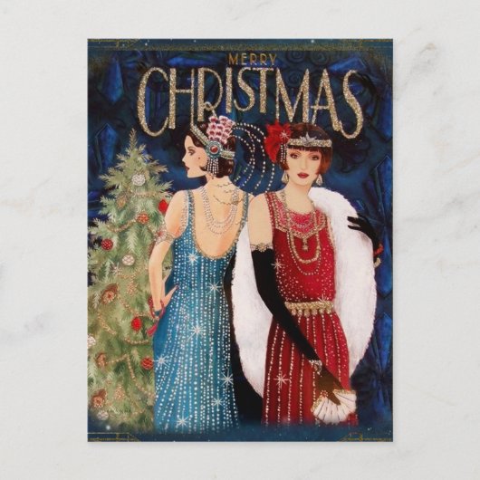 1930年代の女性のクリスマスアート ポストカード (正面)