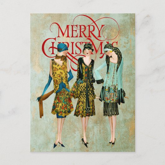 1930年代の女性 クリスマスグリーティングカード ポストカード (正面)