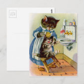 1930年代の子猫ママが子猫を洗う ポストカード (正面/裏面)