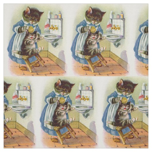 1930年代の子猫ママが子猫プリントを洗う ファブリック (見本)