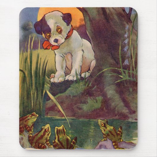 1930年代の愛らしい子犬とブルフロッグ マウスパッド (正面)