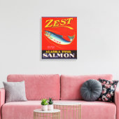 1930年代の最高のピンクのサーモン缶ラベル キャンバスプリント (インサイチュ (リビング))