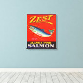 1930年代の最高のピンクのサーモン缶ラベル キャンバスプリント (インサイチュ (ウッドフロア))